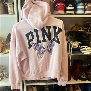 PINK Victoria's Secret Light Pink Hoodie with Butterfly